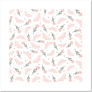 Aesthetic flowers and butterflies spring season, pattern design Posters and Art